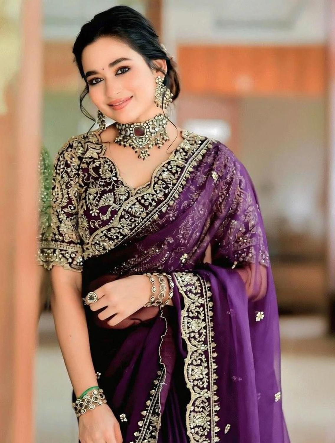 Image of KRISHNACOLLECTION9 Embroidered, Embellished, Paisley, Self Design Bollywood Pure Silk Saree