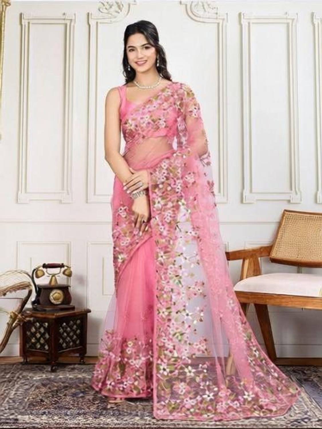 Akhodalkrp Embroidered Bollywood Net Saree