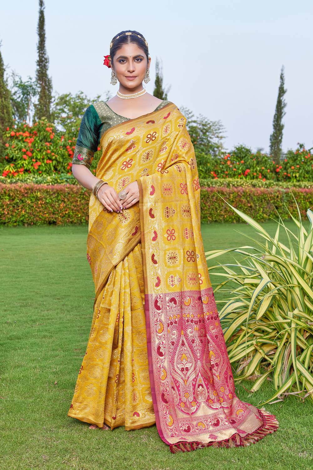 Perfect Wear Printed Patola Cotton Silk, Jacquard Saree