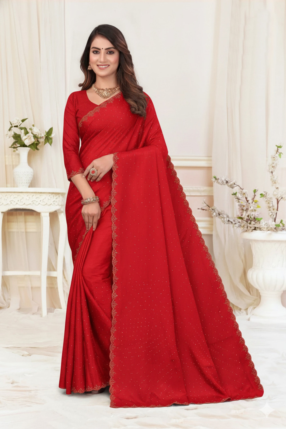 Image of TIGERSNAKE Embroidered Baluchari Georgette Saree