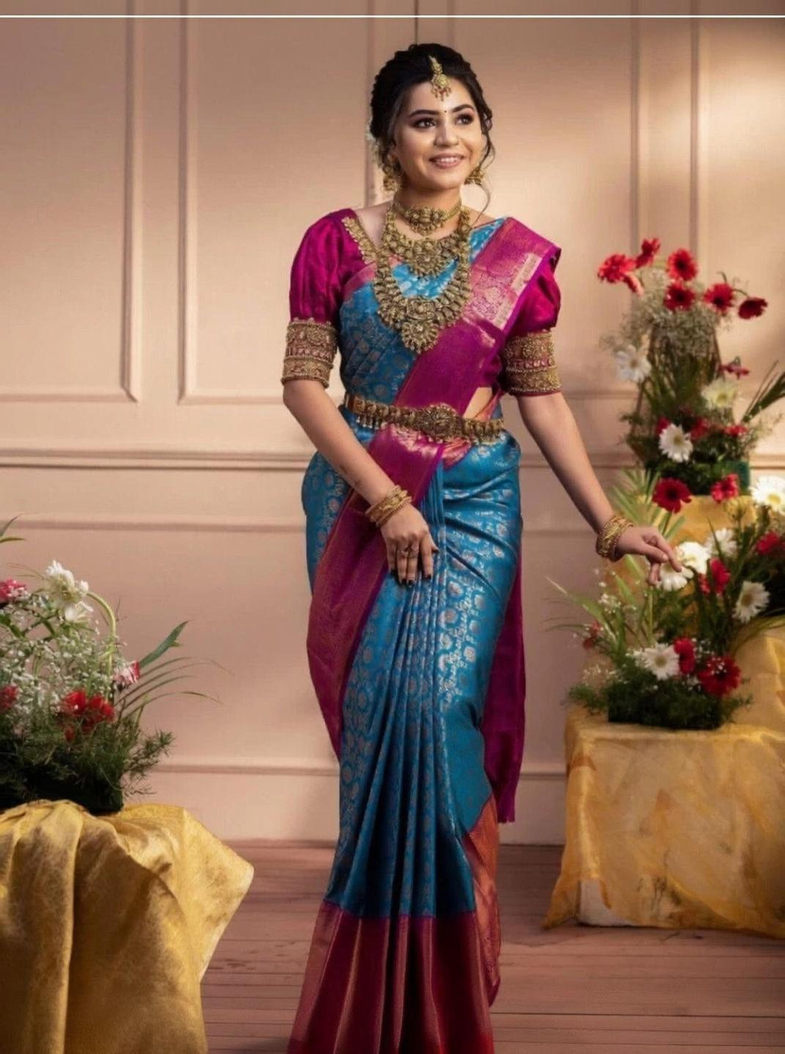 Image of AVDOM Woven Kanjivaram Pure Silk, Art Silk Saree
