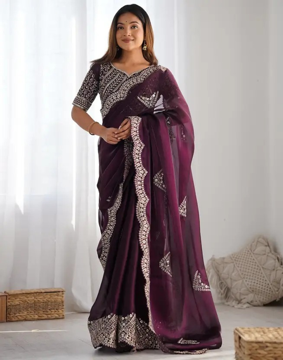 Image of GEN Z TRENDS Embroidered Bollywood Georgette Saree