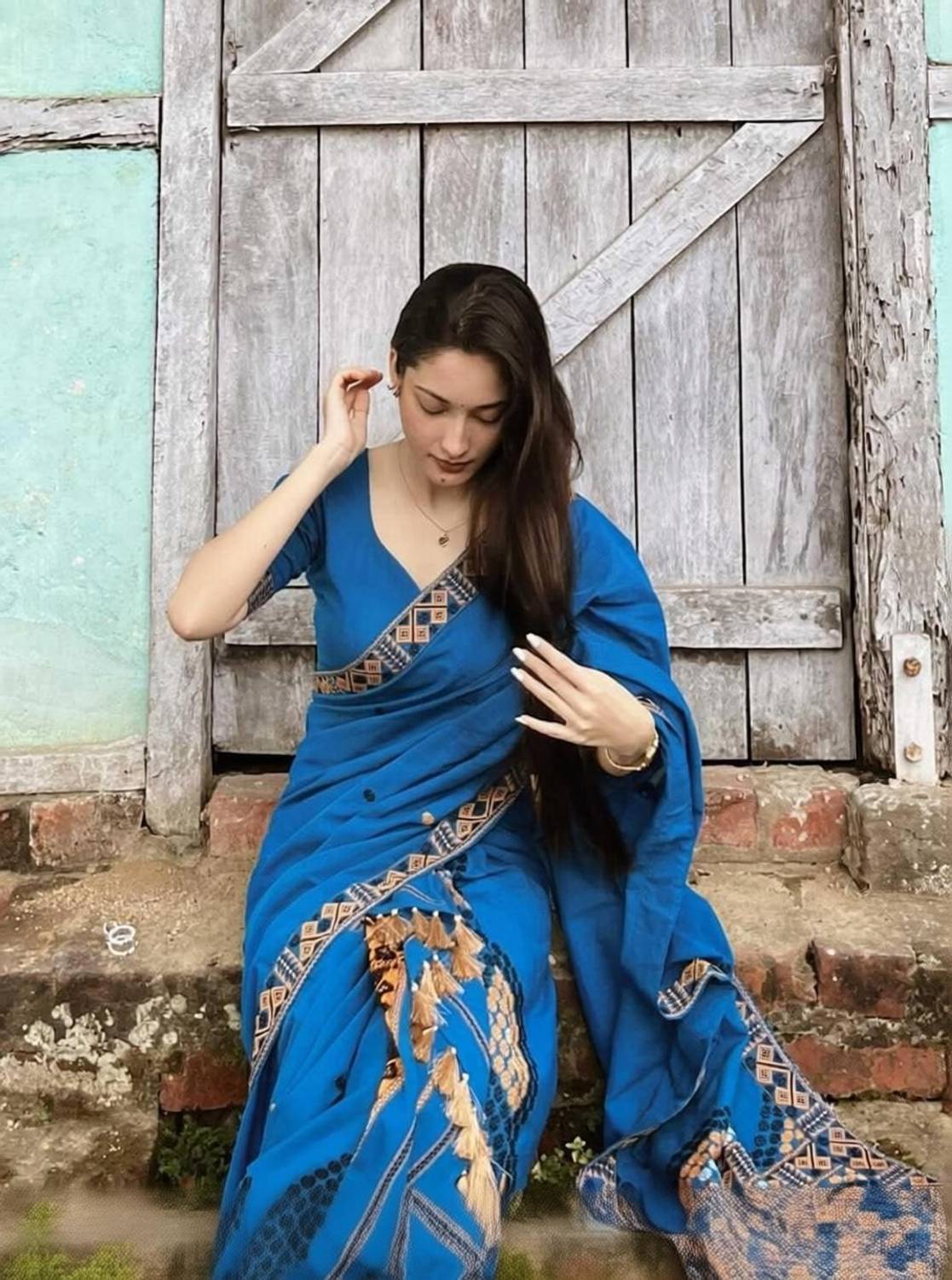 AMILAGROS PIZZARRAS FASHION Woven, Geometric Print Mekhela Chador Pure Cotton Saree