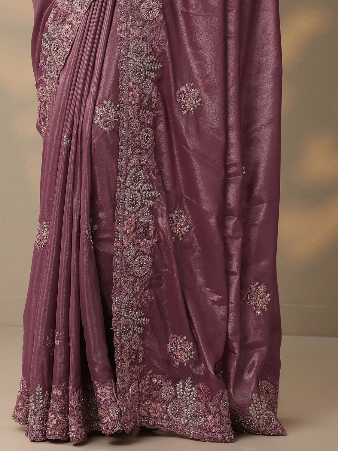Image of LIBAS Embroidered Daily Wear Crepe Saree