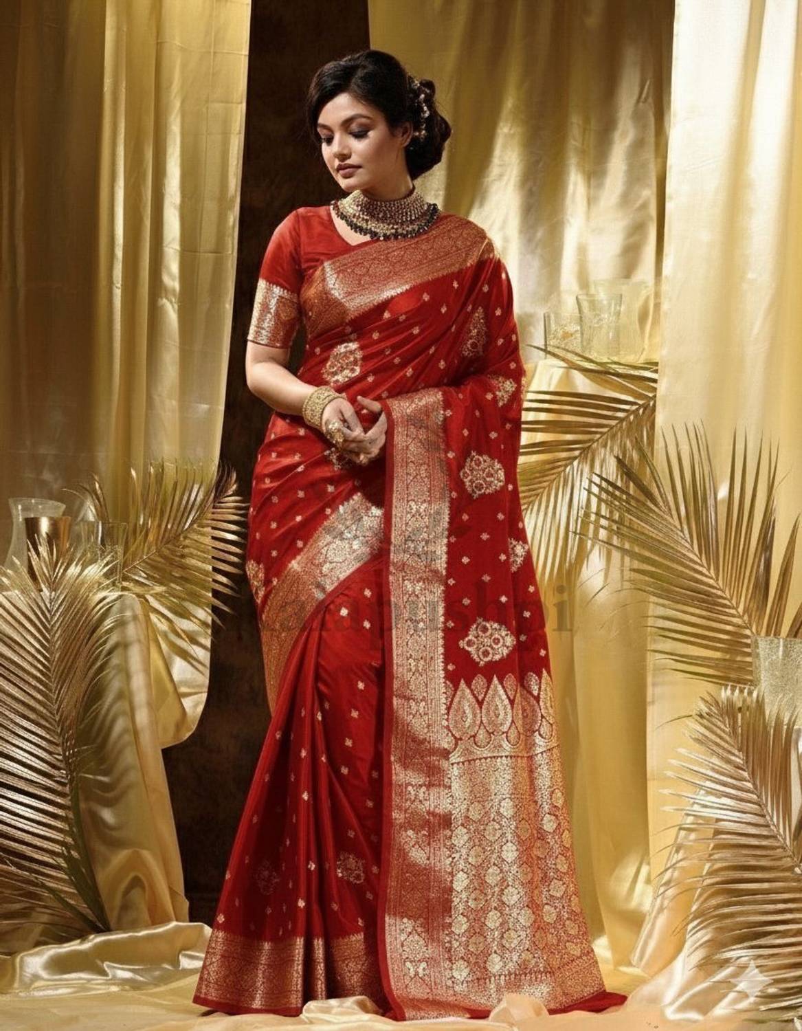 Kalapushpi Woven Banarasi Satin Saree (Red)