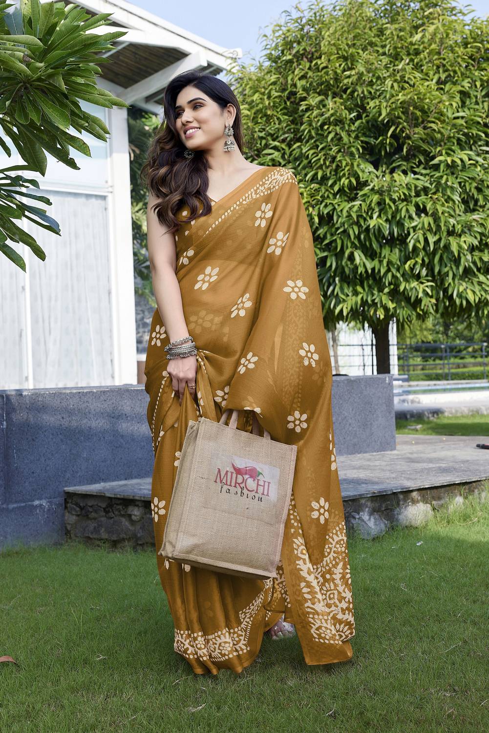 MIRCHI FASHION Printed, Blocked Printed Hand Batik Chiffon, Georg