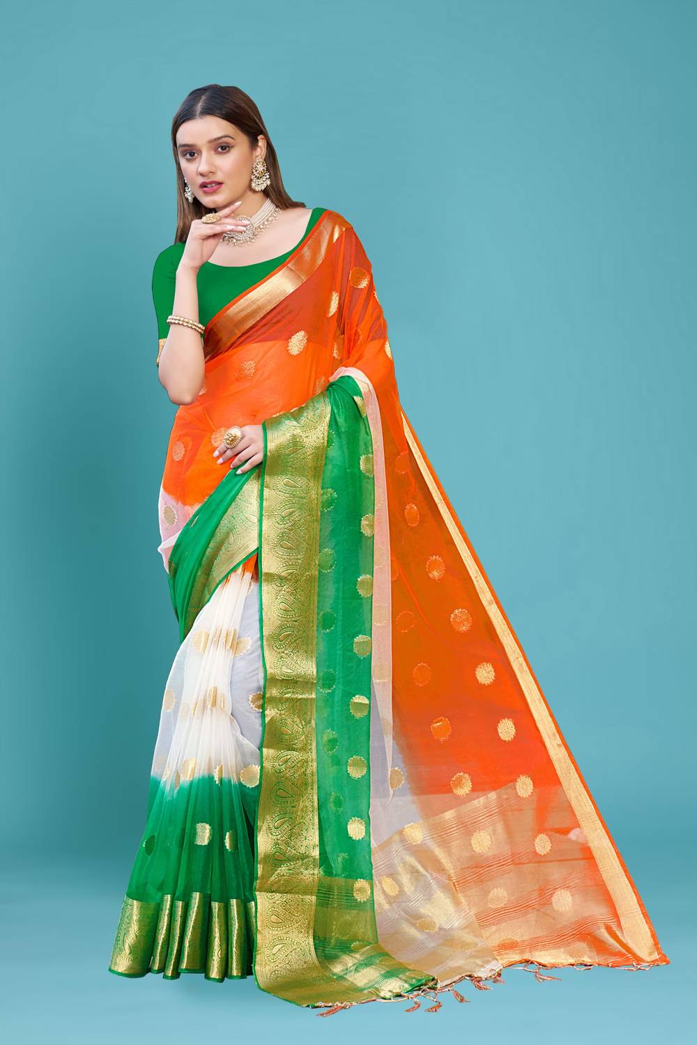 MAHESHWARI IC Solid/Plain Bollywood Organza Saree