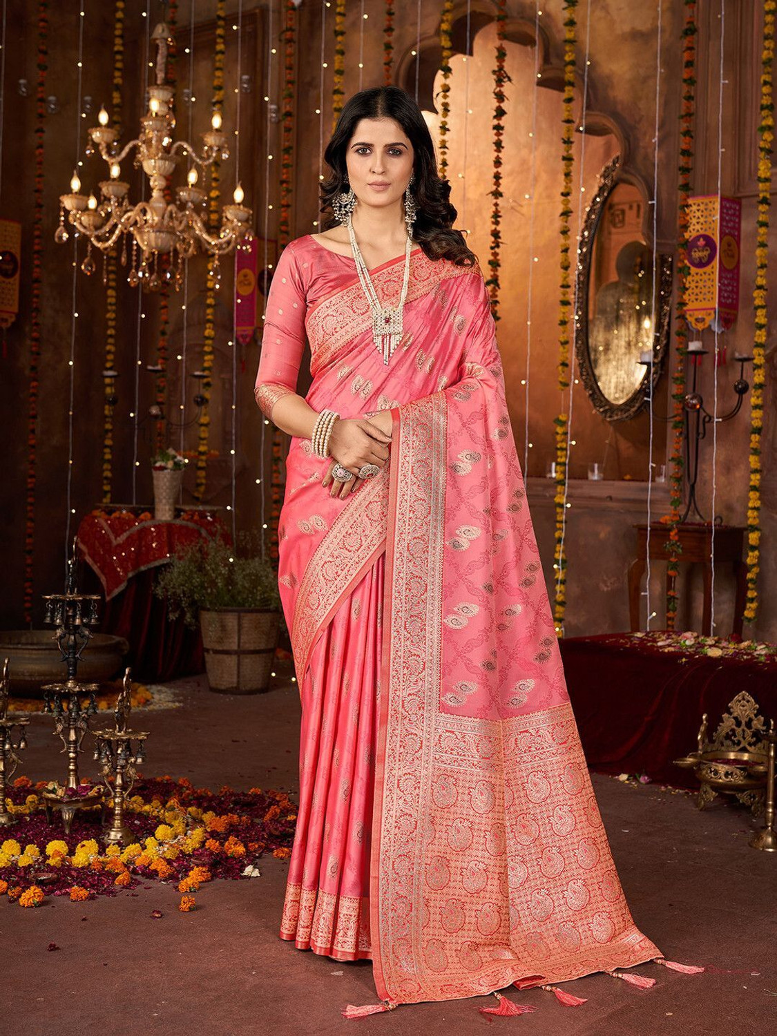Image of Mehrang Self Design Banarasi Silk Blend Saree