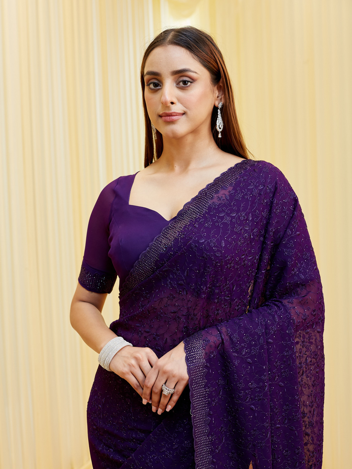 Image of KASEE Embroidered Bollywood Georgette Saree (Purple)