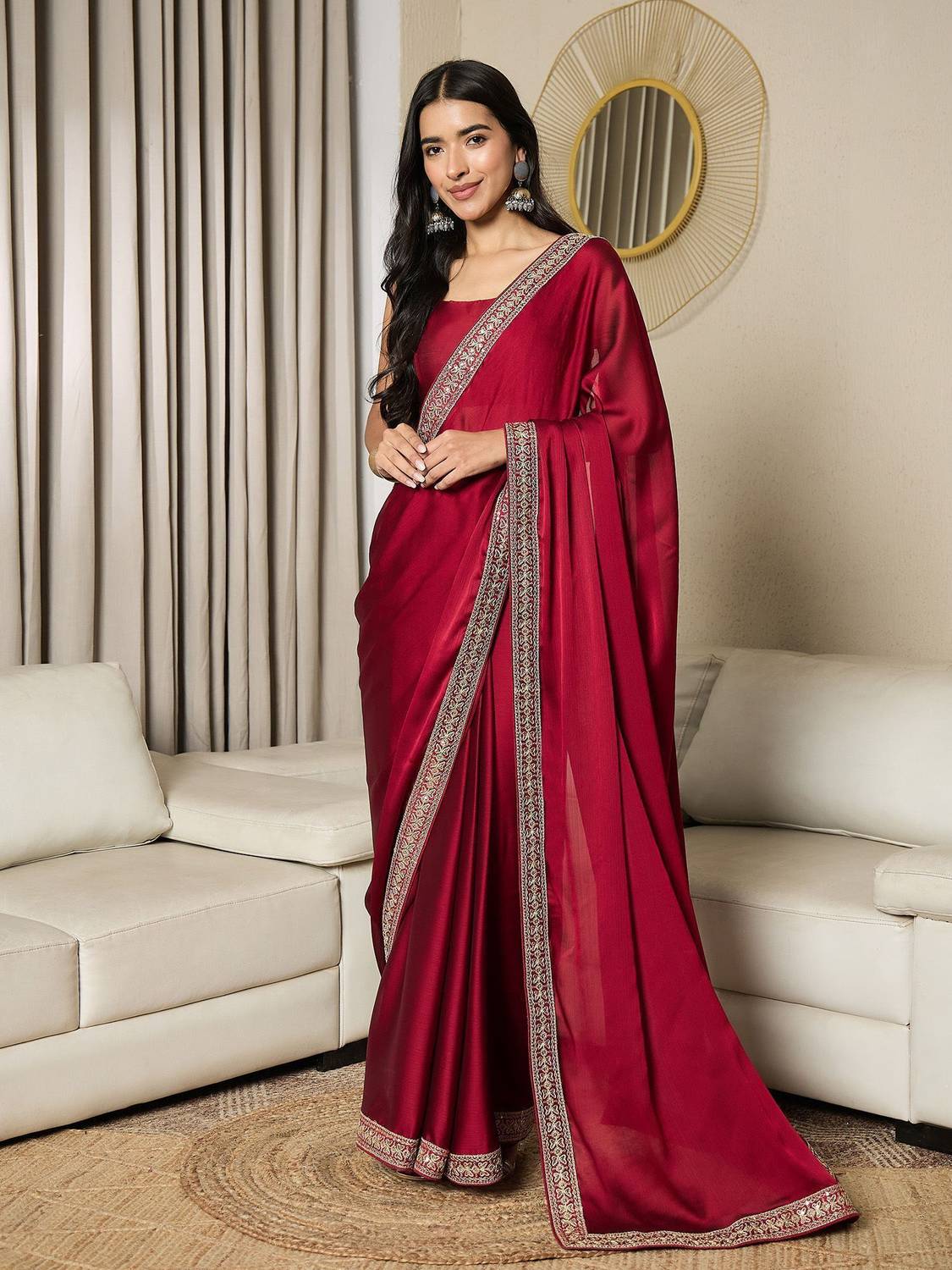 Tasrika Embellished Pre Draped Satin Saree - Image 1