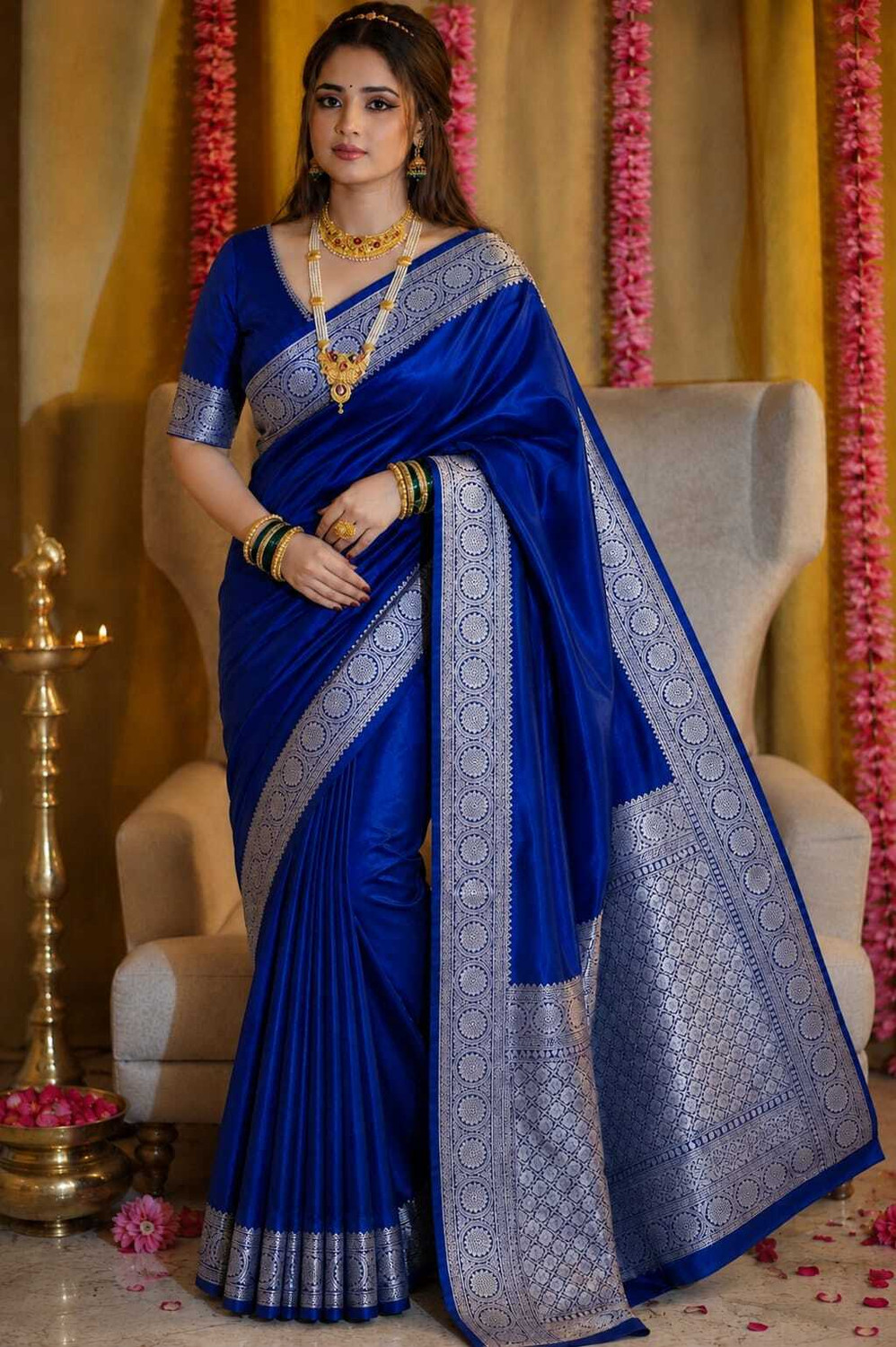 Image of Sijileen Woven Banarasi Silk Blend, Satin Saree