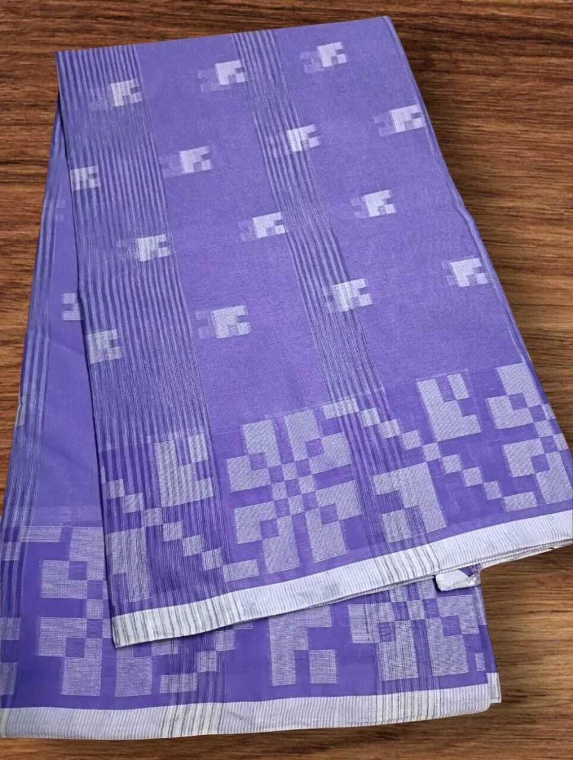 BMSaree Woven, Striped, Self Design, Geometric Print Tant Pure Cotton Saree