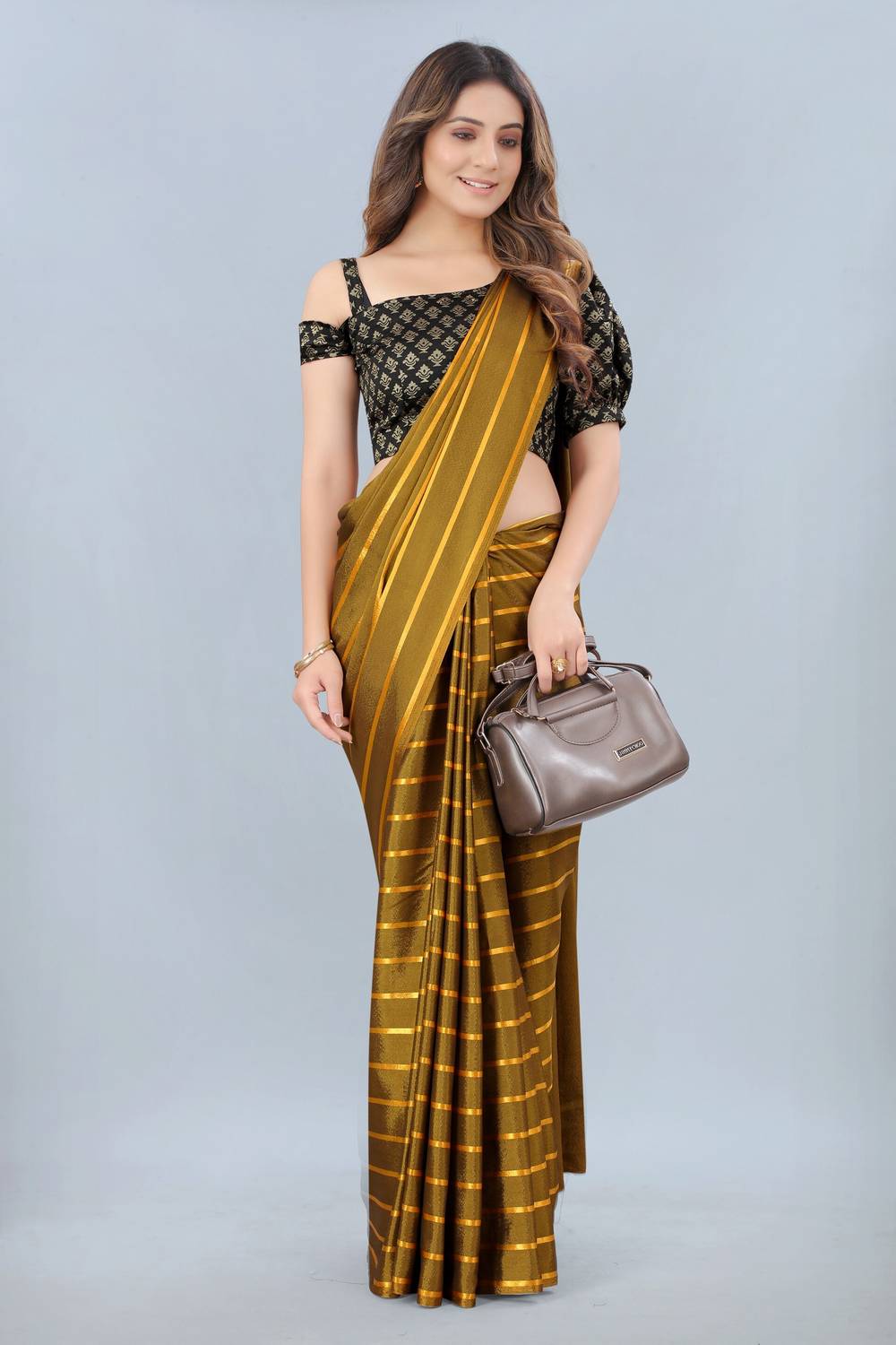 3Buddy Fashion Striped Daily Wear Satin Saree