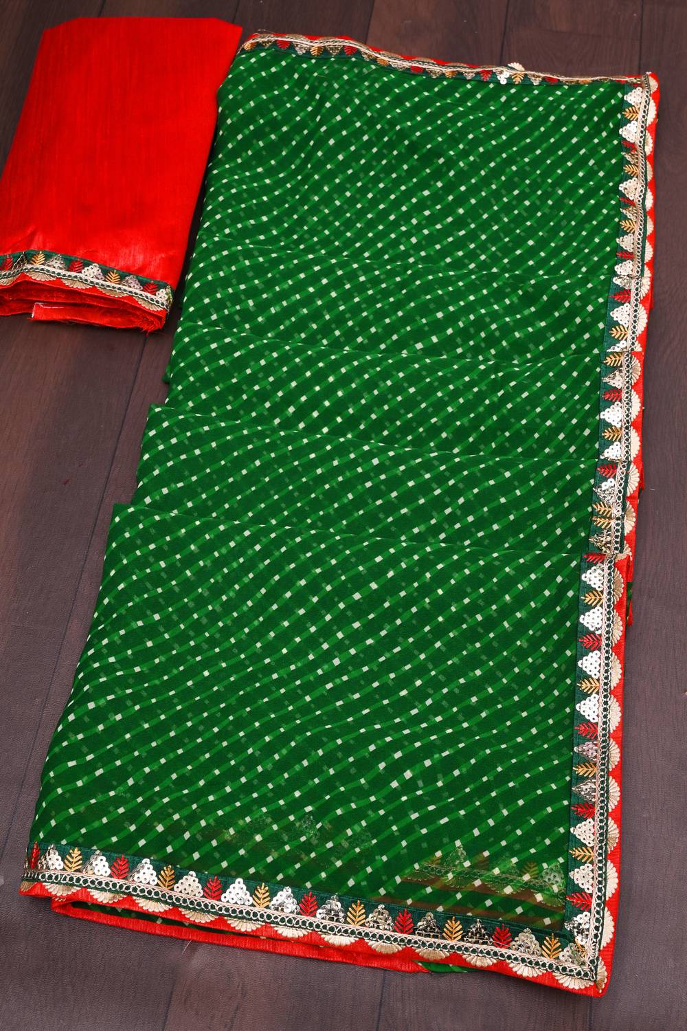 ASTEYAM Printed Bandhani Georgette Saree