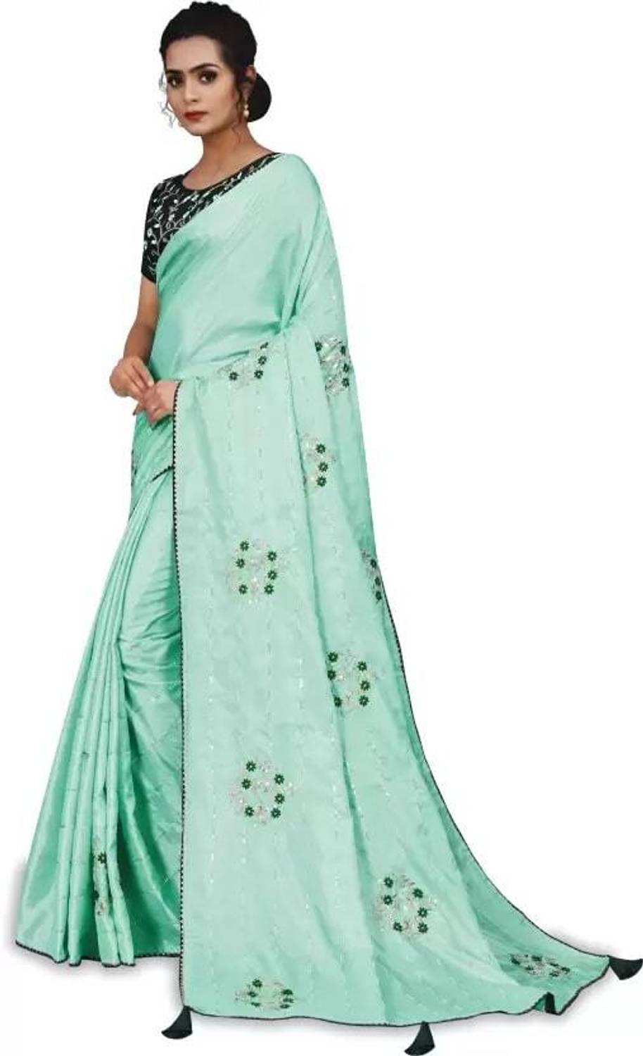 shlokenja Embroidered Bollywood Silk Blend Saree (Light Blue)