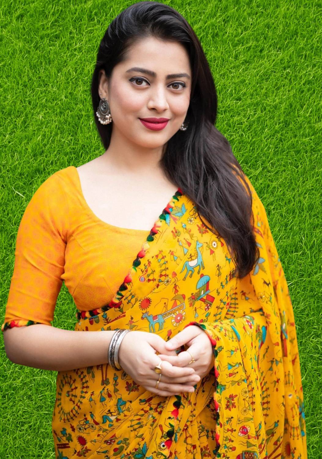 Adroit Management Applique, Floral Print Bollywood Georgette Saree