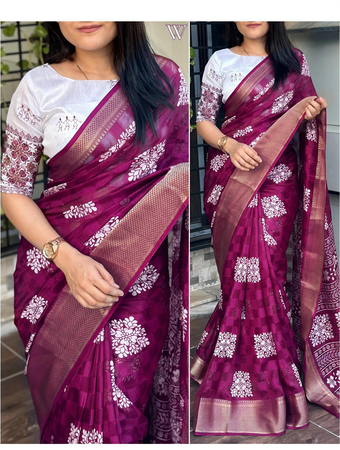 Image of Dhanlaxmi CreationLLP Checkered Bollywood Jute Silk Saree