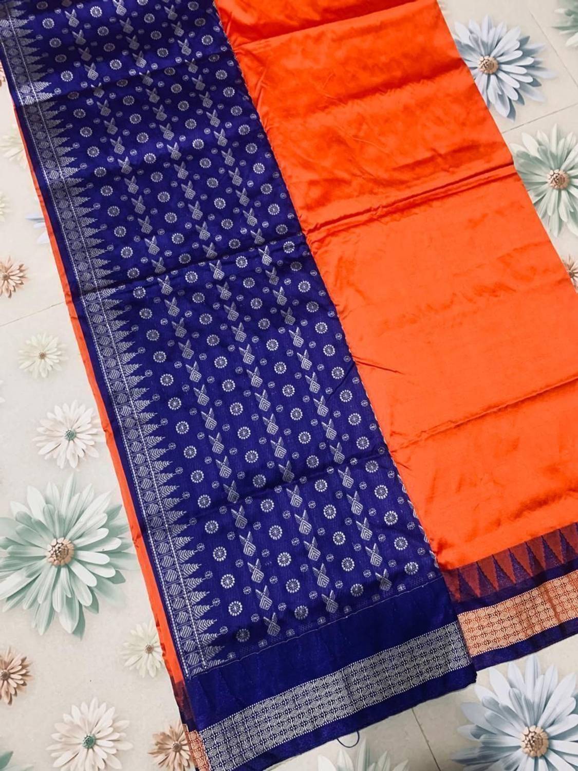 ajmera fashion Woven, Temple Border, Self Design Sambalpuri Cotton Silk Saree