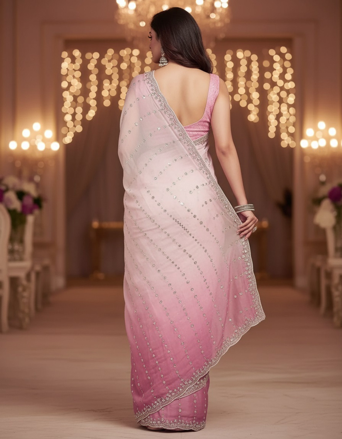 Image of Riddhi textile Hub Ombre, Embellished, Printed Bollywood Satin Saree