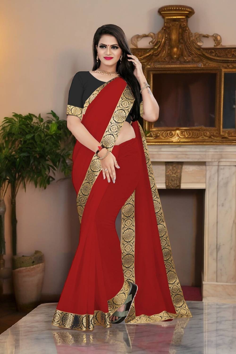 AMBALIKA Solid/Plain Chanderi Cotton Blend Saree