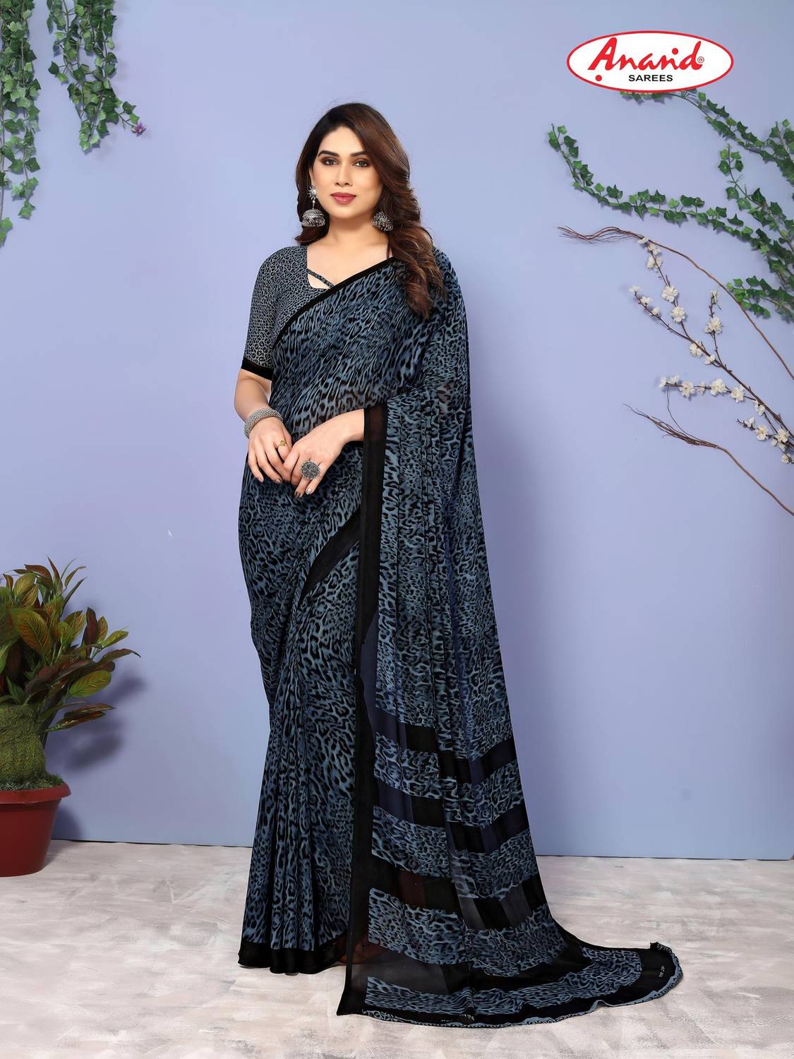 Anand Sarees Animal Print, Printed, Striped Daily Wear Georgette Saree