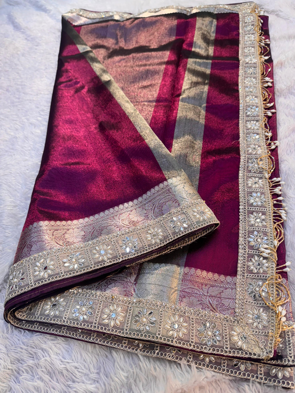 Image of Banaras silk palace Embroidered Bollywood Tissue Saree