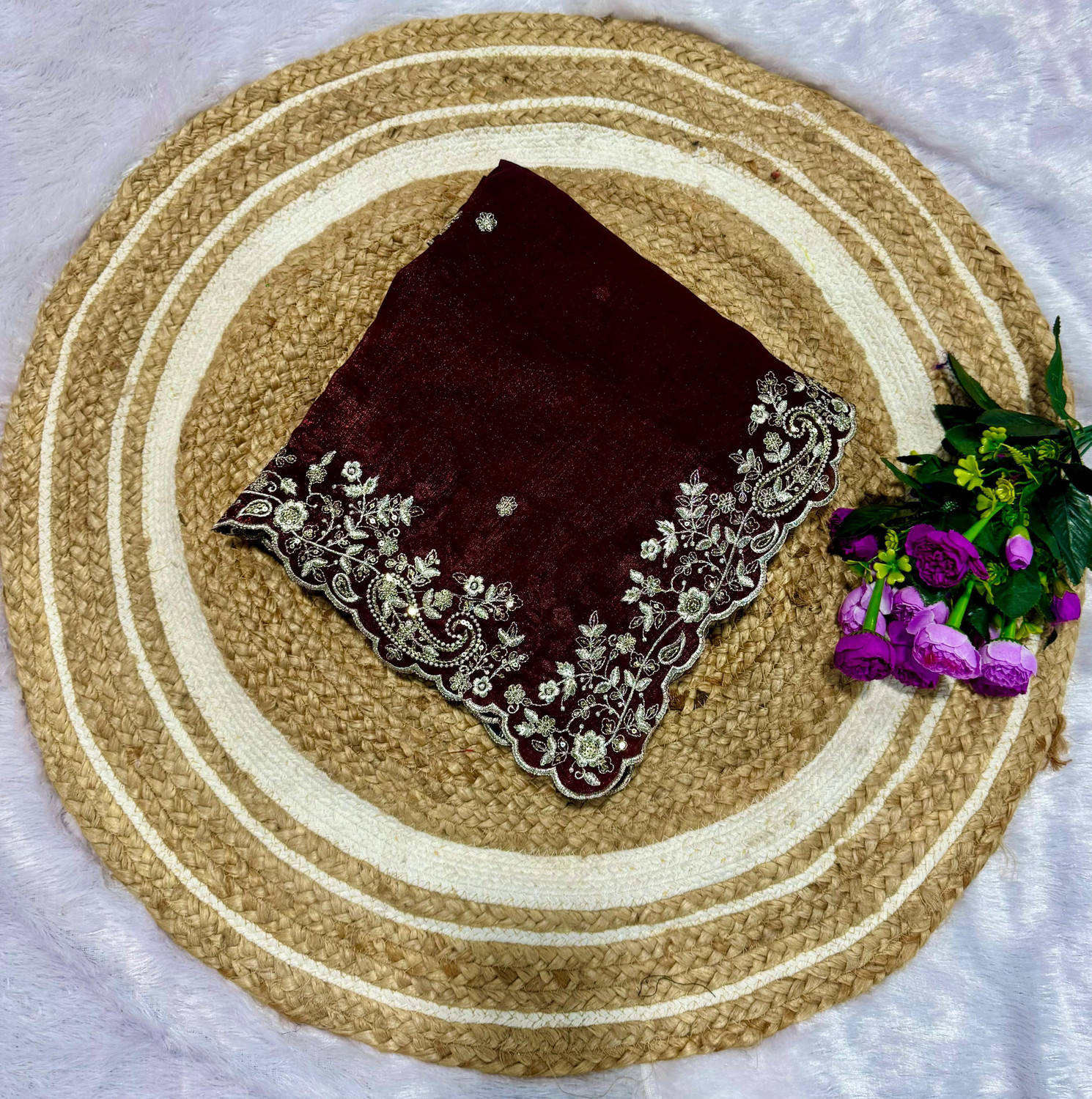 Image of VIVAI CREATION Embroidered Berhampuri Silk Blend Saree
