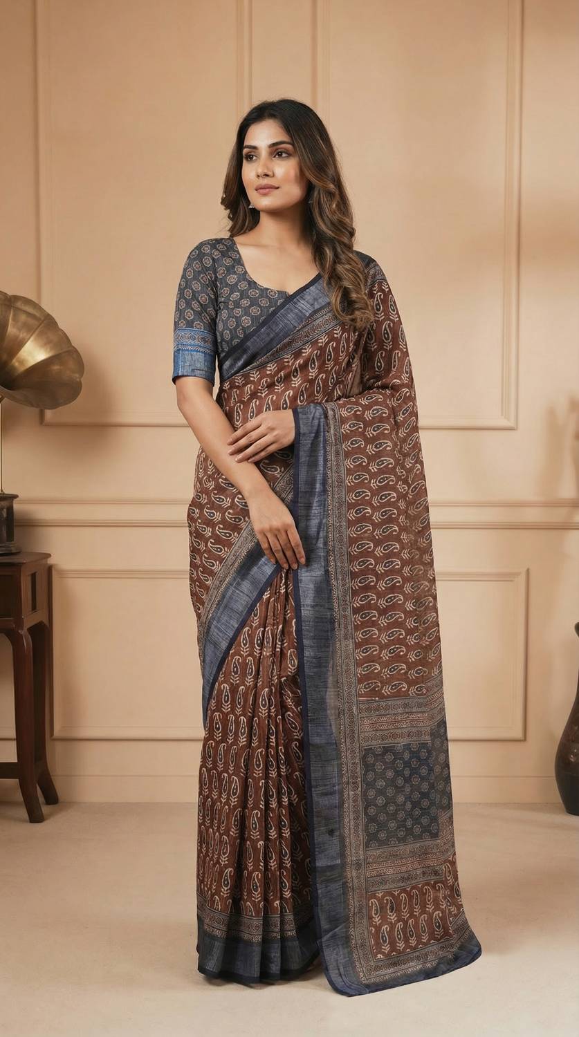 TIGERSNAKE Woven Kasavu Silk Blend Saree (Multicolor)