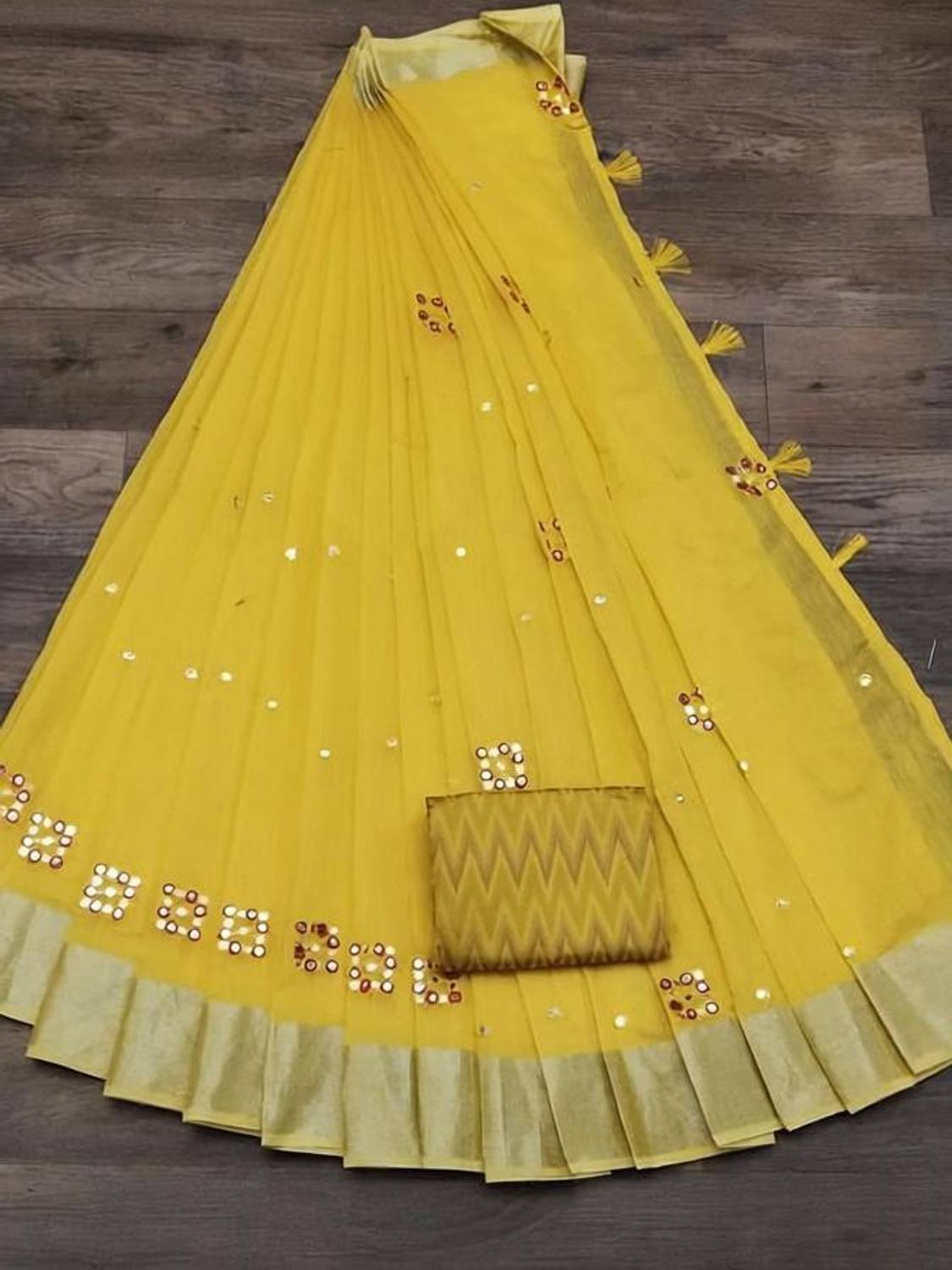 ANKITFASHION Solid/Plain, Embellished, Self Design Chanderi Cotton Blend Saree