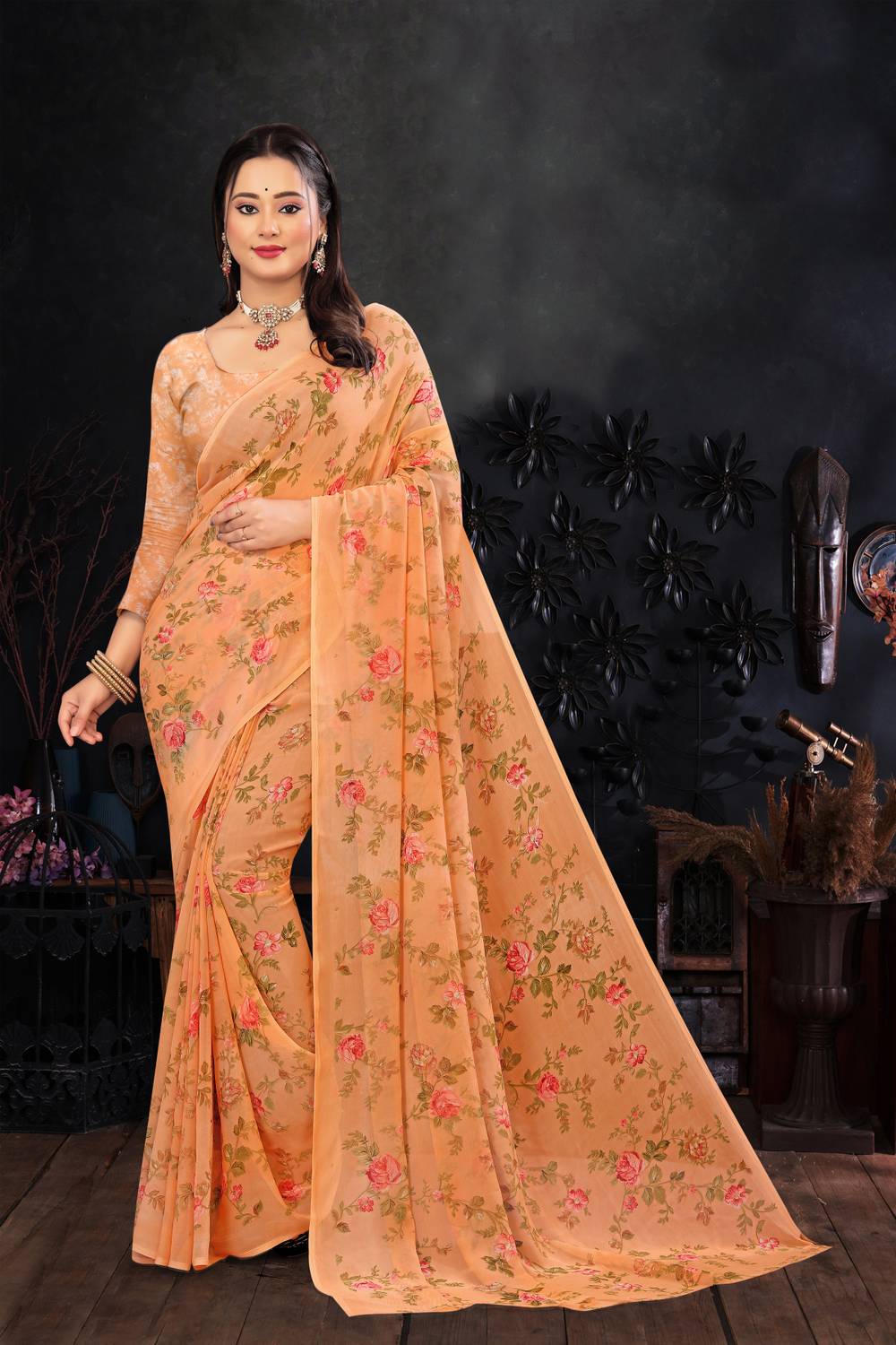 bhavika silk mills Floral Print Daily Wear Georgette Saree