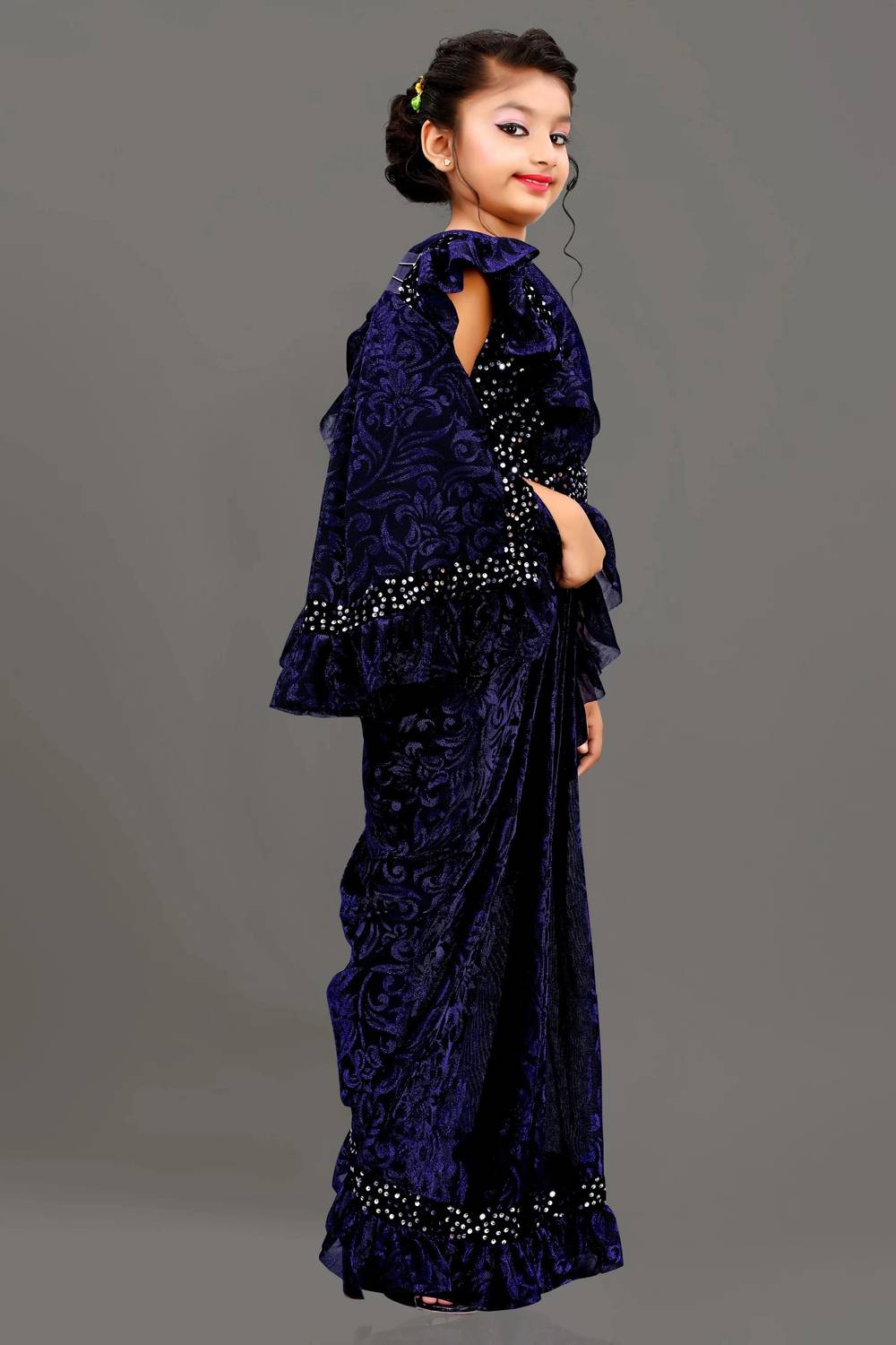 VRAJ TEX FAB Embellished Bollywood Lycra Blend Saree (Light Blue)