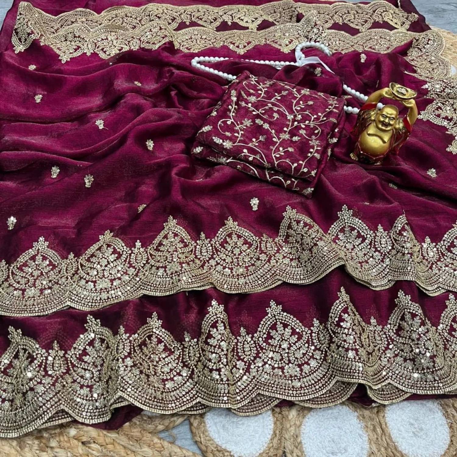 VIVAI CREATION Embroidered Bollywood Silk Blend Saree (Pink)