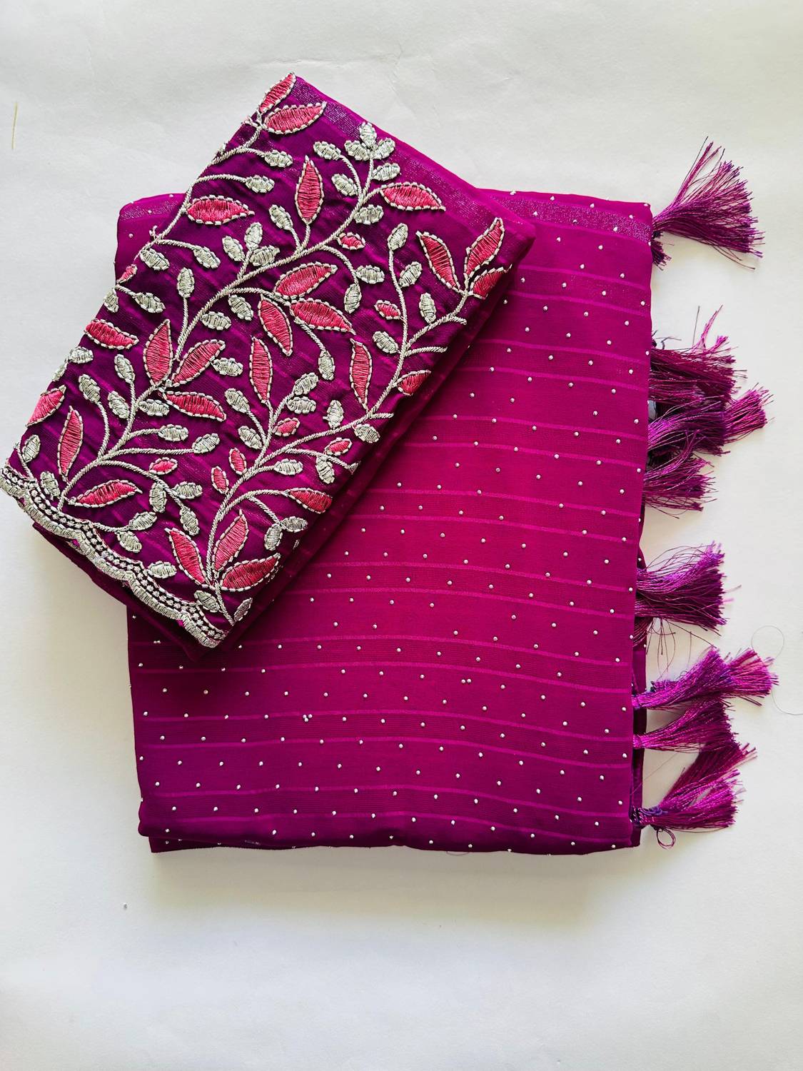 ABSilk Embroidered, Self Design, Solid/Plain Bollywood Georgette Saree