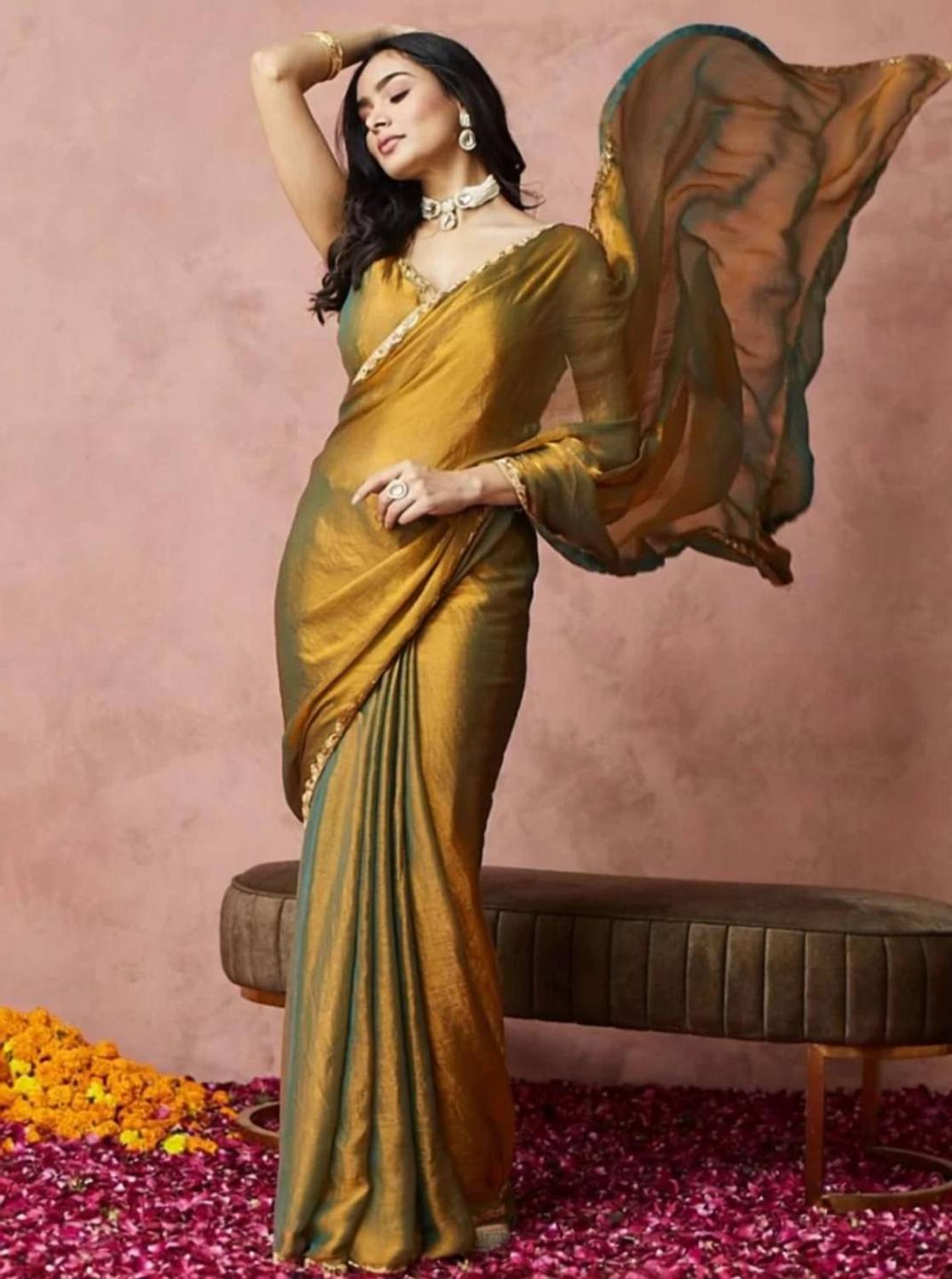 BRAHMSHAKTI Embellished Bollywood Tissue, Pure Silk Saree