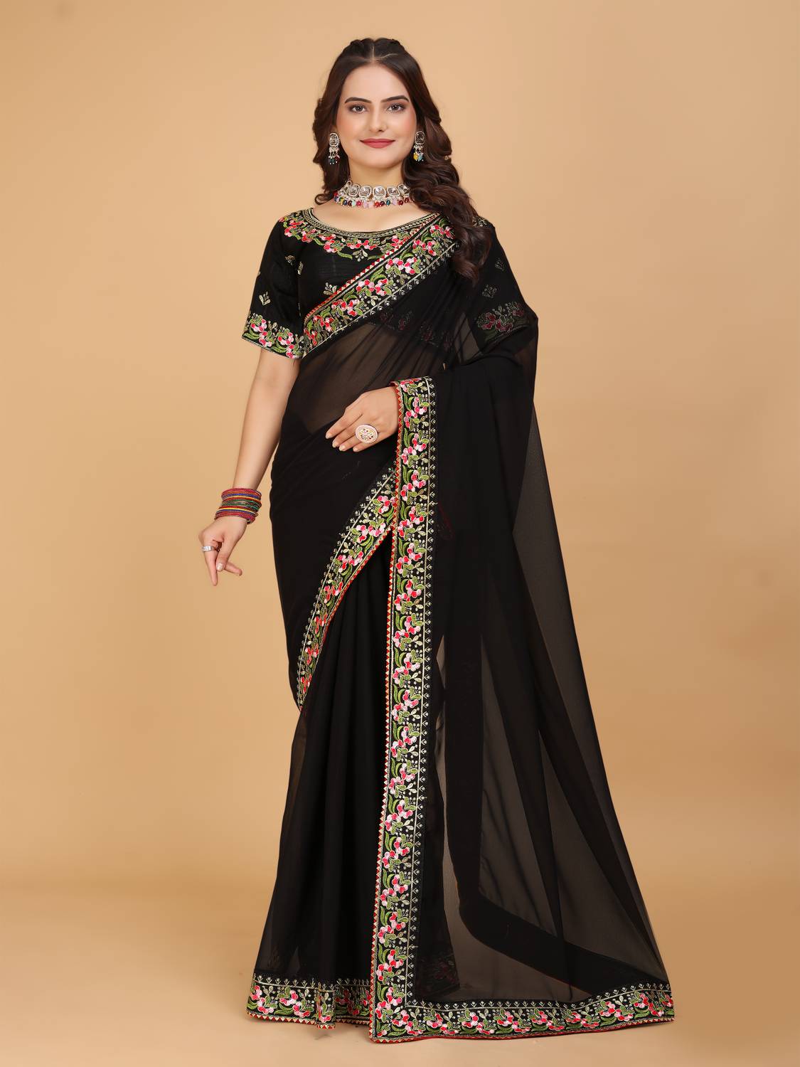 SHILPS FASHION Ready to Wear Embroidered Bollywood Georgette Sare