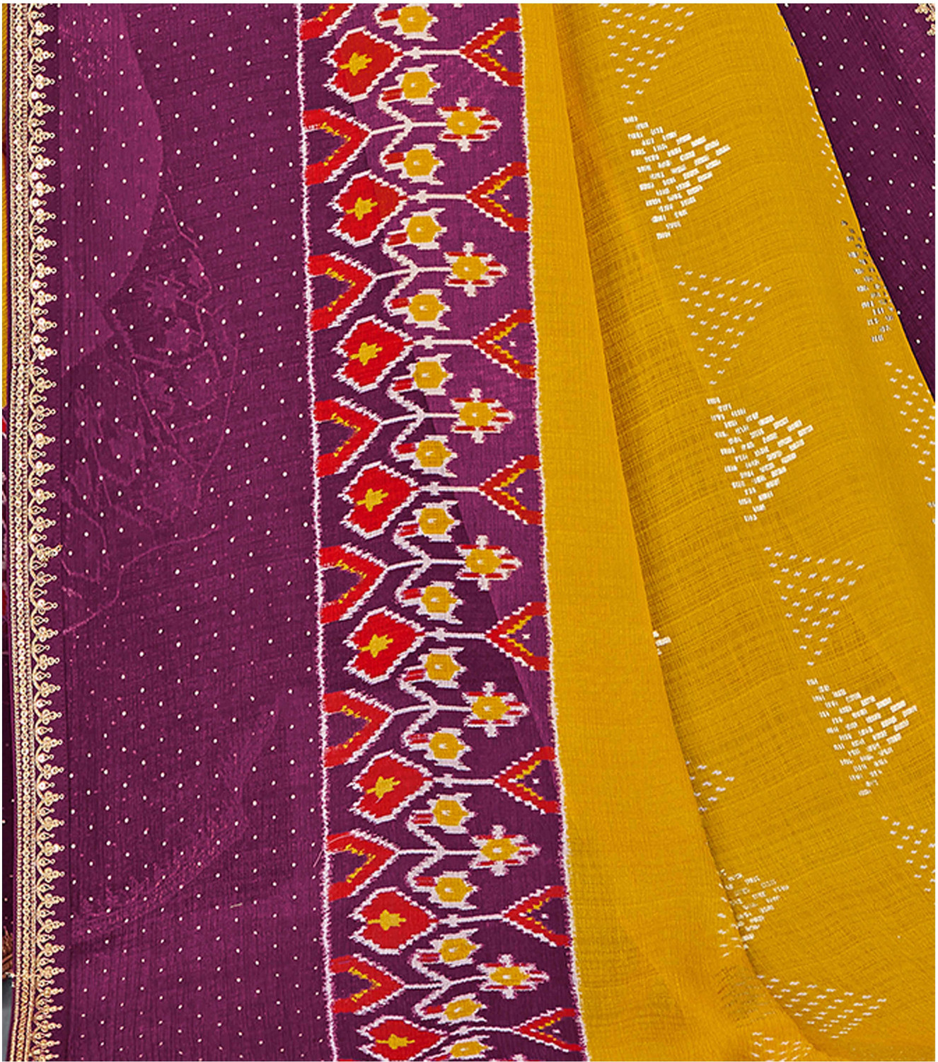 Image of Laxmipati sarees Printed Saree with Attached Blouse Chiffon Saree (Mustard)