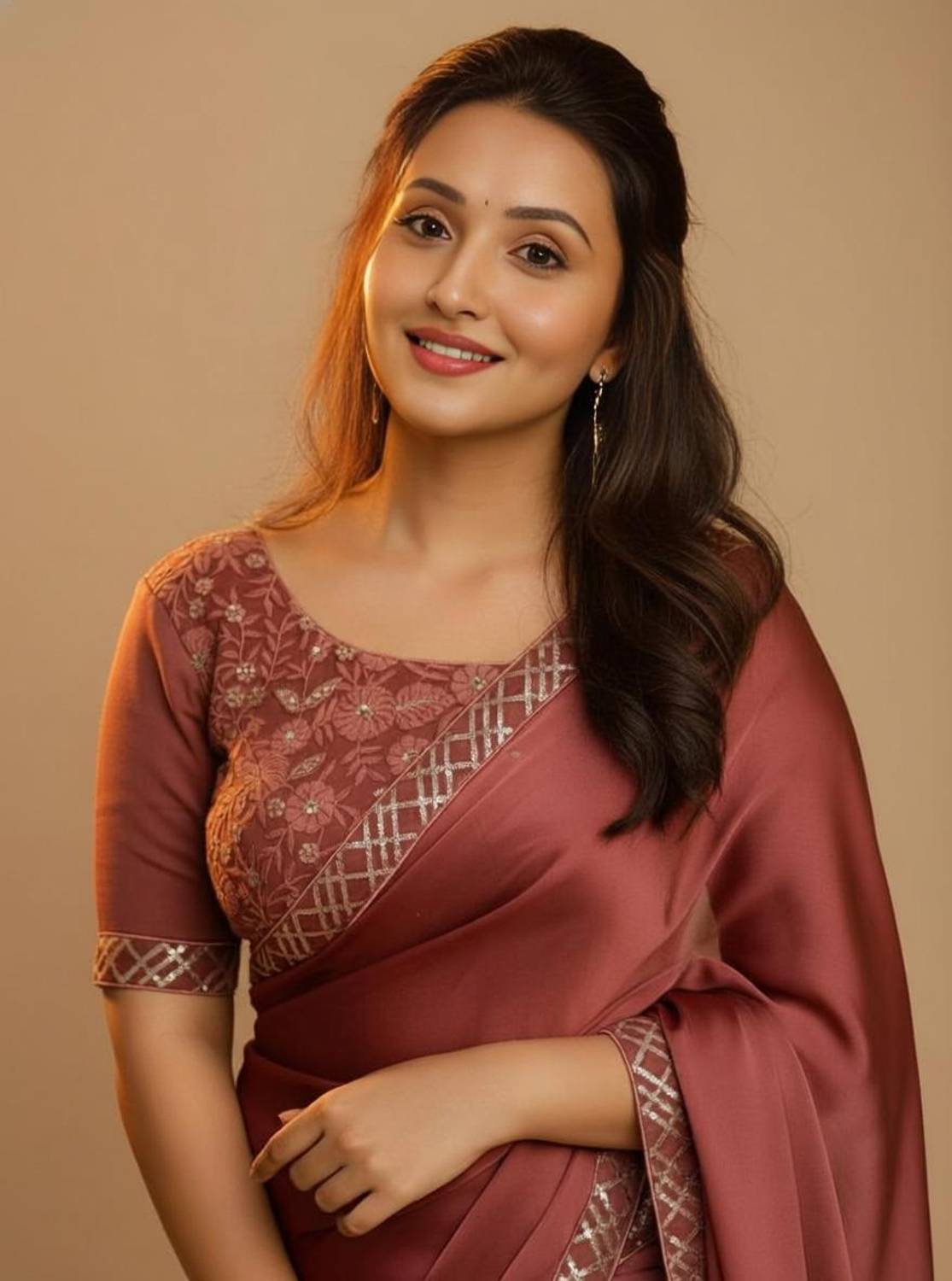 BRAHMSHAKTI Embellished Bollywood Satin Saree