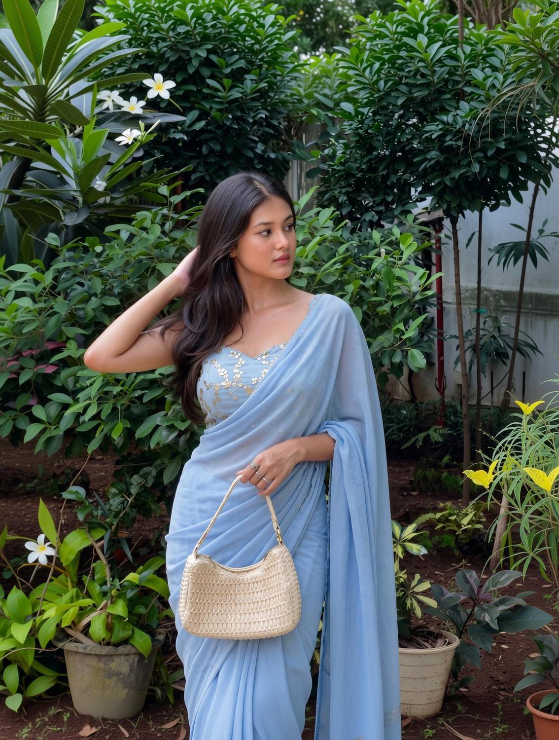 SHREEVALLY Embellished Daily Wear Georgette Saree
