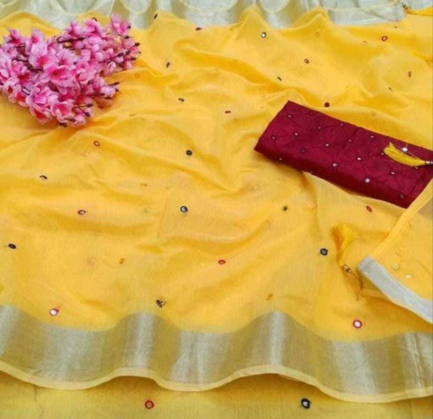 ANKITFASHION Embroidered Kota Doria Chanderi Saree
