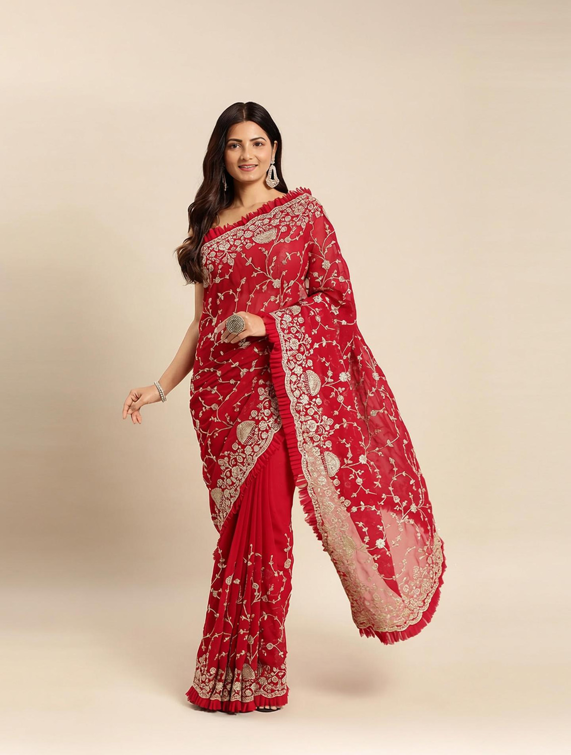 Image of KASEE Embroidered, Woven Bollywood Georgette Saree