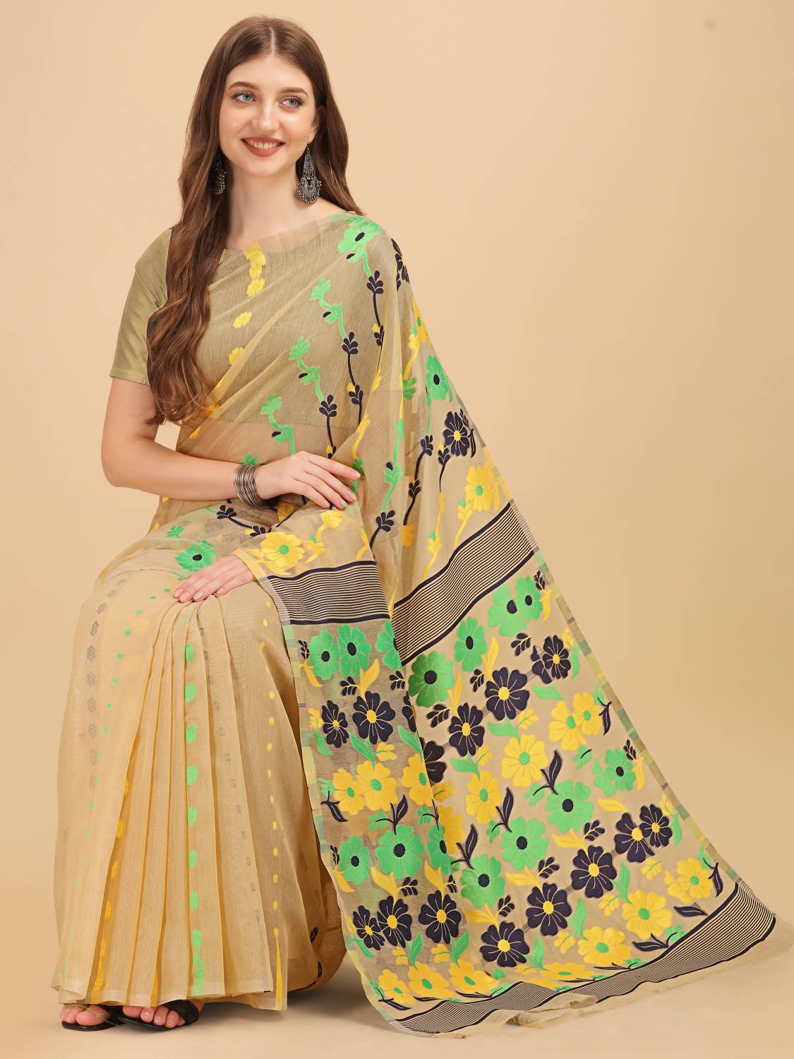 Calytrix Woven Jamdani Pure Cotton Saree