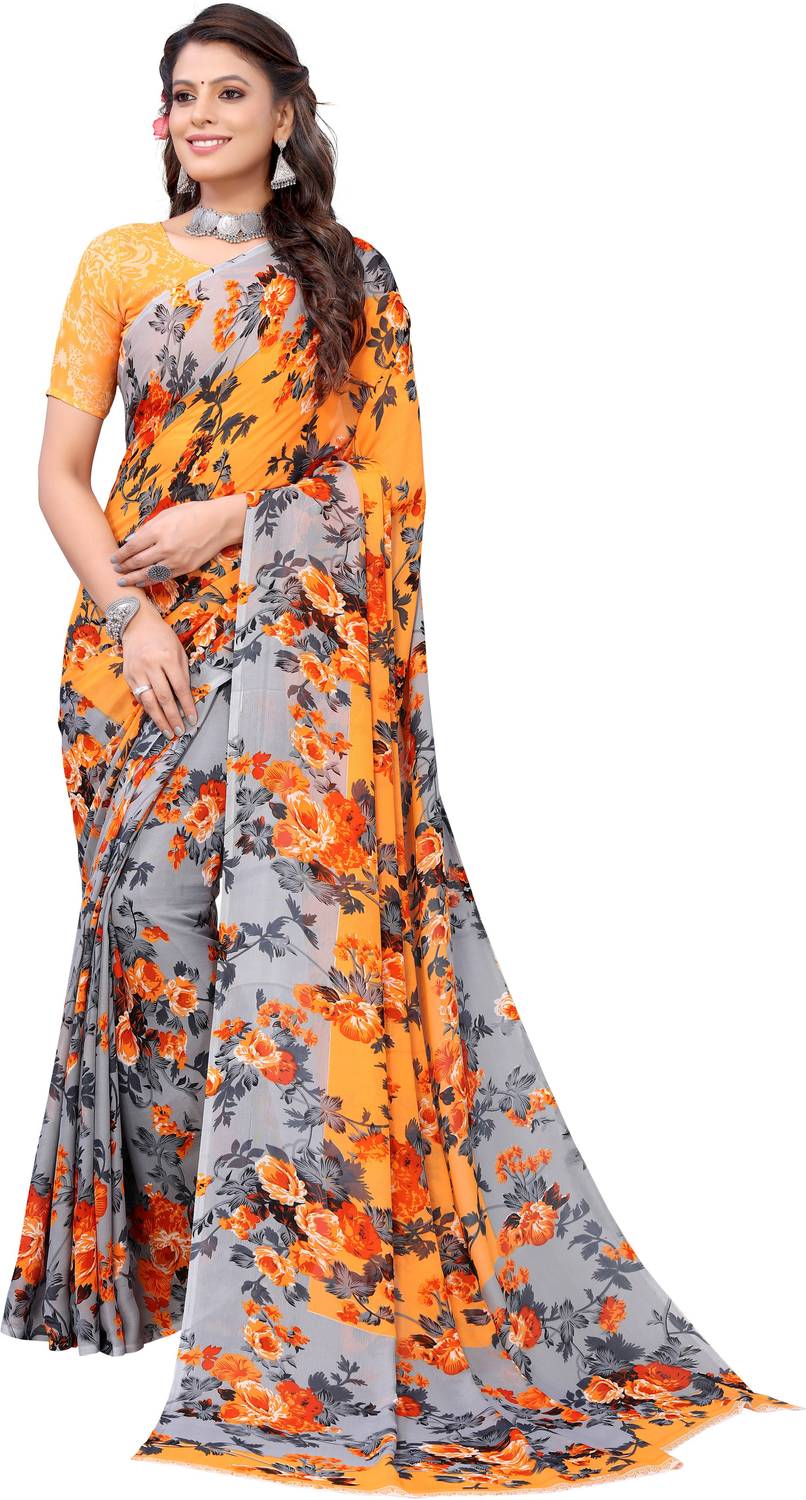ANIRAV Floral Print Bollywood Georgette Saree