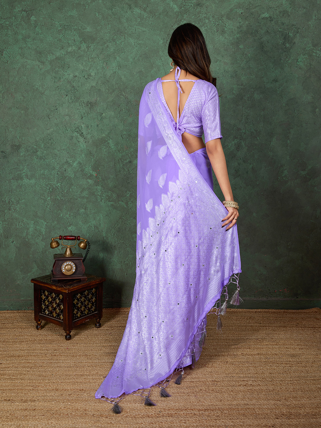 Image of Tasrika Woven, Embellished Banarasi Georgette Saree