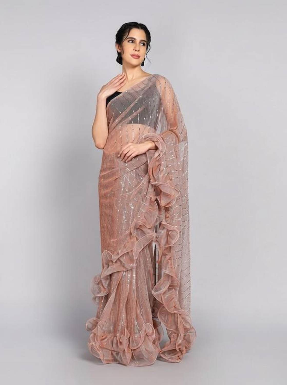 AKFABRICS Geometric Print Bollywood Chiffon Saree