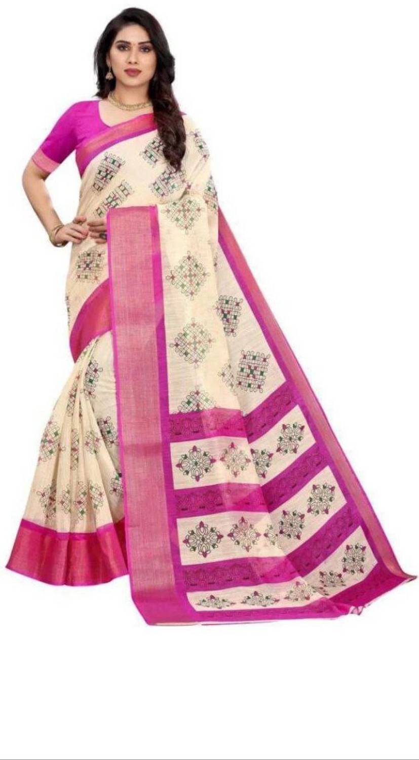 Bansari Textiles Floral Print Daily Wear Cotton Linen, Chanderi Saree