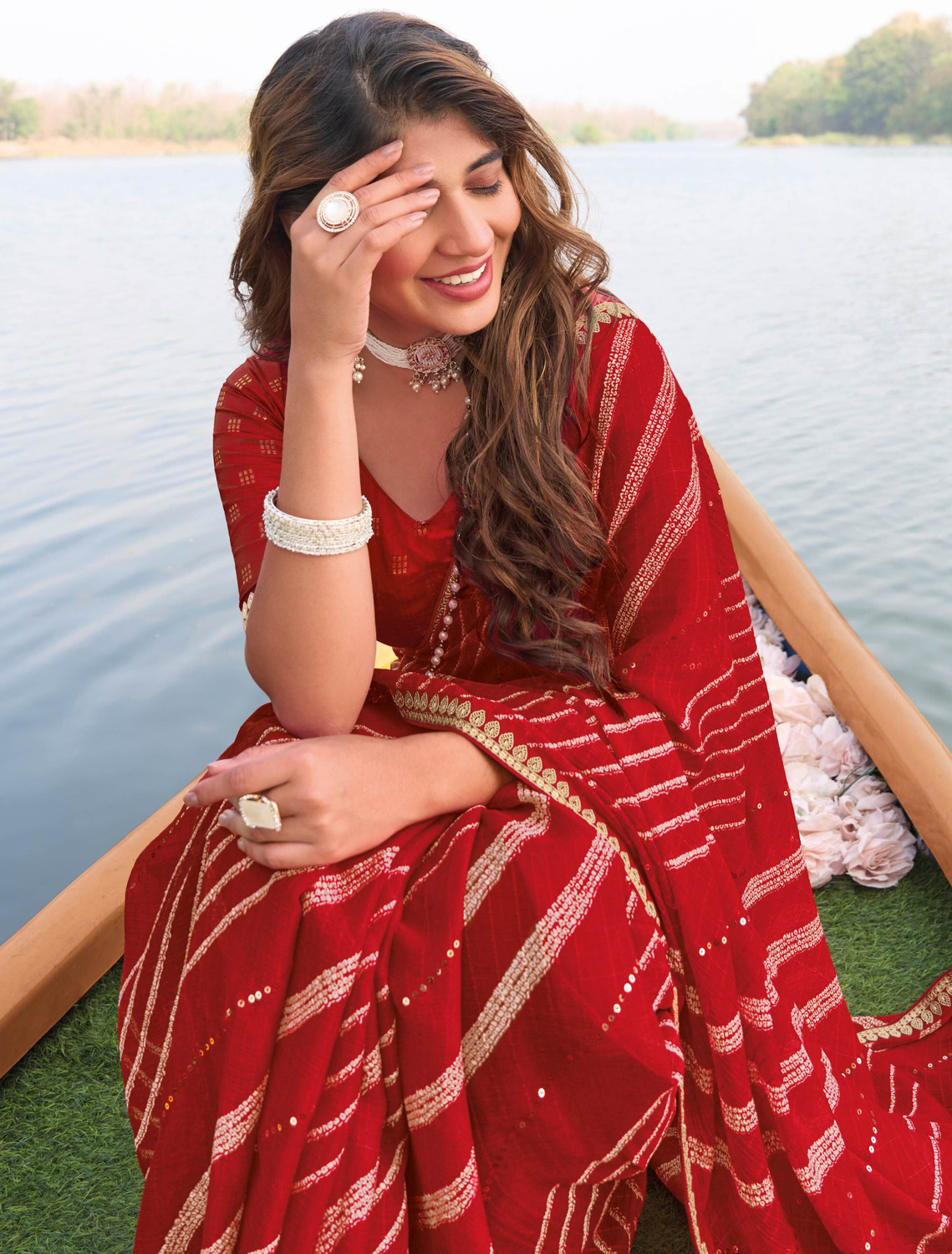 Image of Laxmipati sarees Striped Saree with Attached Blouse Chiffon Saree