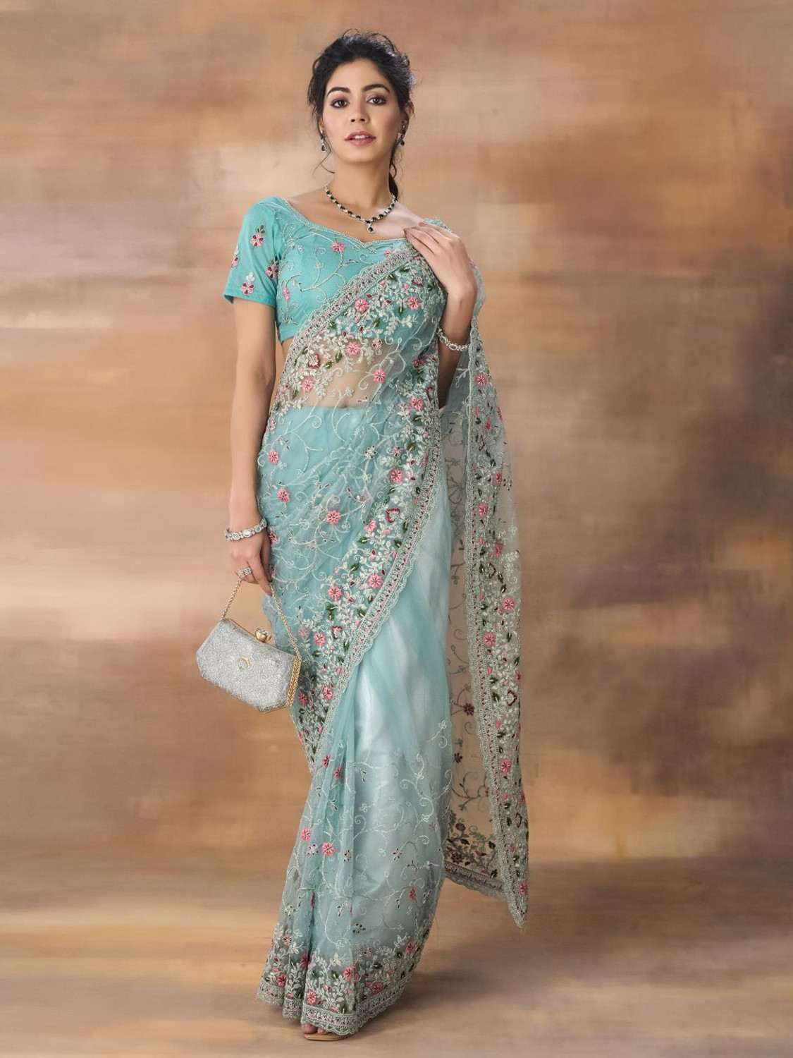 Image of KASEE Self Design Bollywood Net Saree