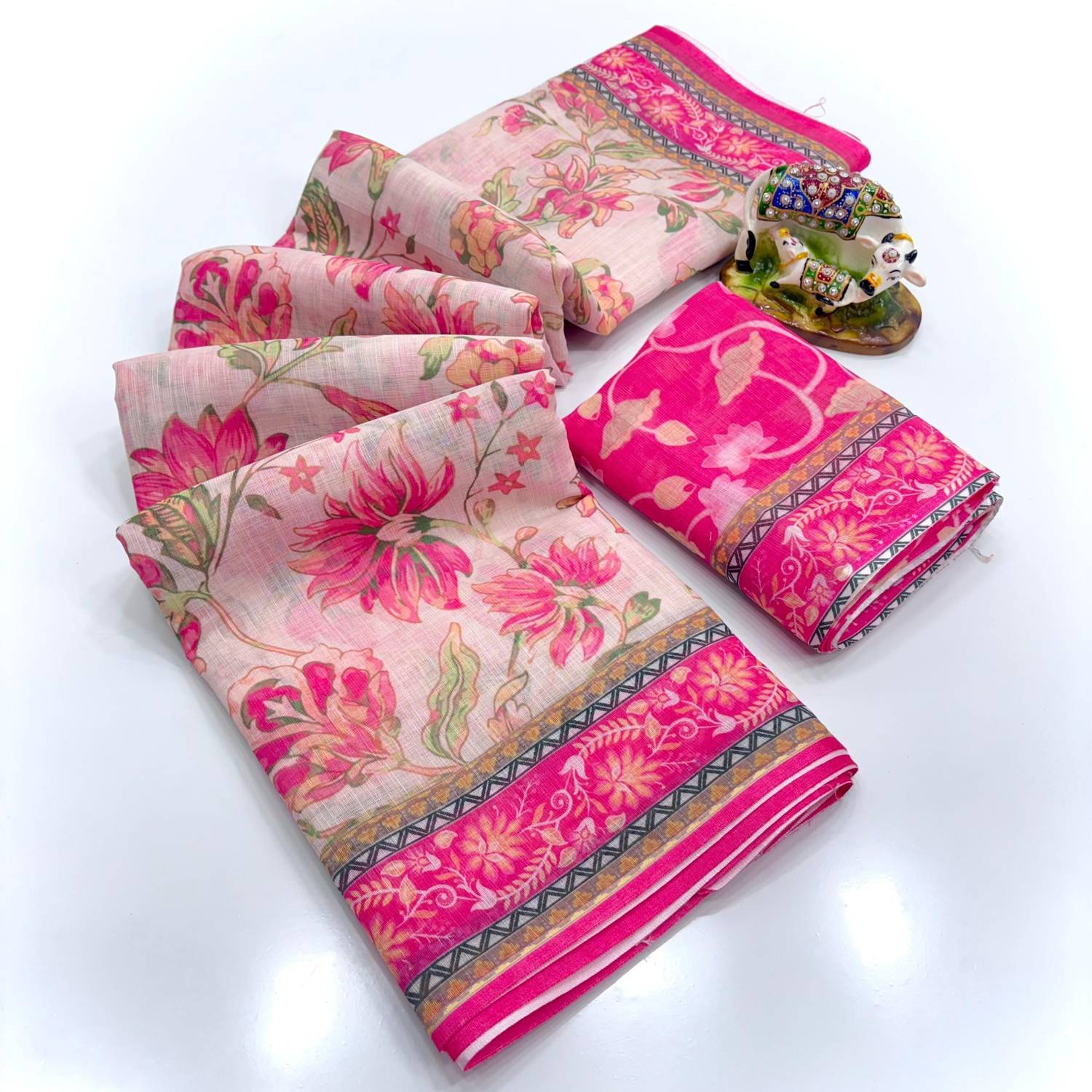SDGRATITUDE Printed Banarasi Linen, Cotton Linen Saree