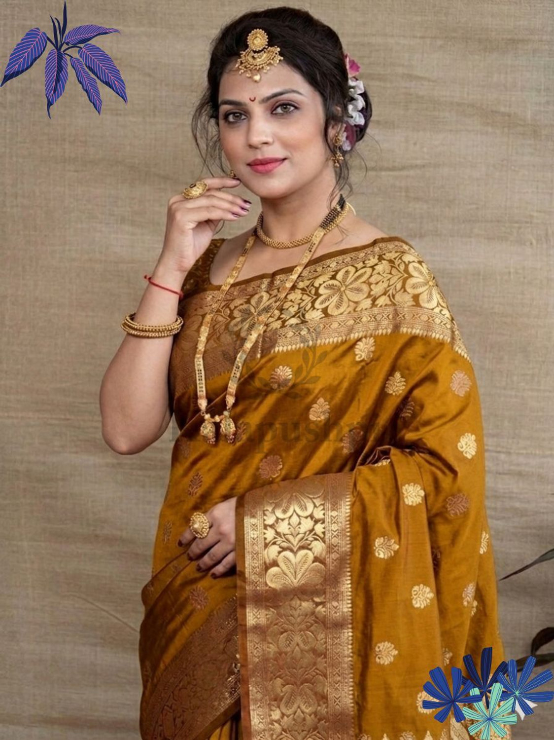 Image of Kalapushpi Woven Banarasi Silk Blend, Pure Silk Saree