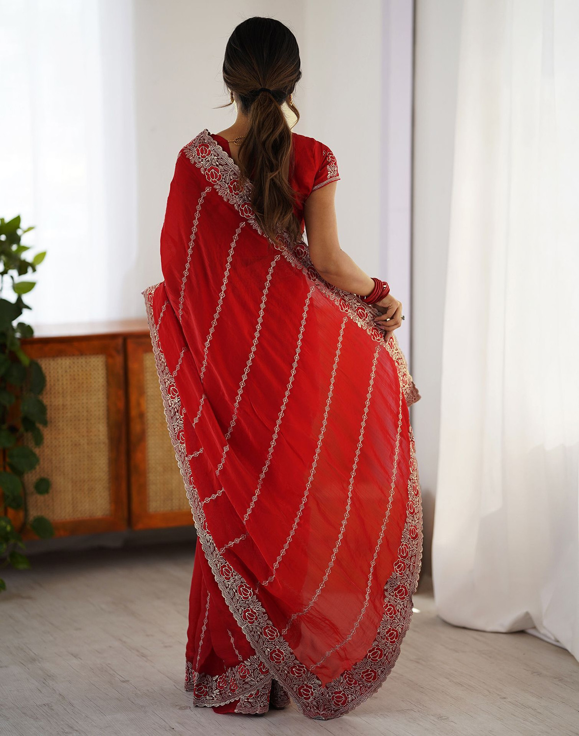 Image of Satrani Embroidered Bollywood Tissue Saree